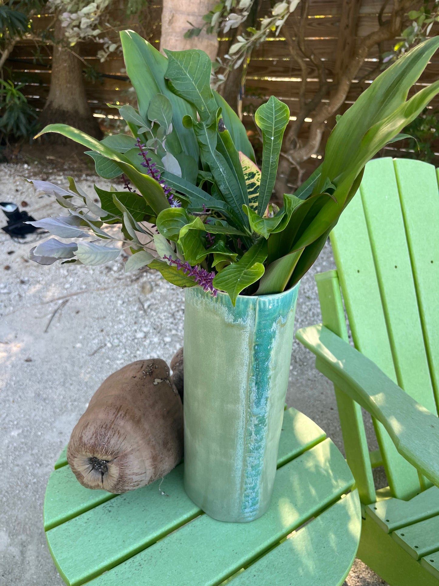 Large Green Handbuilt Vase